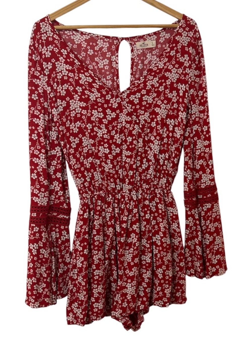 Hollister Red Floral Long-Sleeve Romper